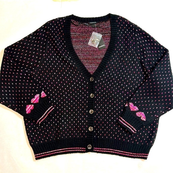 Torrid Cardigan Drop Shoulder V-Neck Button Front Sweater 3X NWT New black pink - Picture 1 of 7